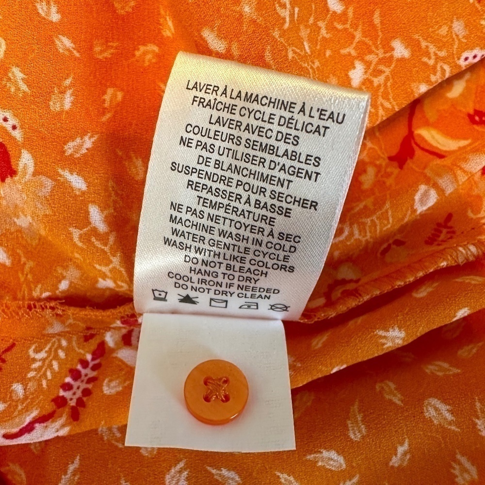 Joie Blouse Sz S Shirt Floral Orange Button Bow Tie Front Crop Cottagecore - Picture 11 of 11